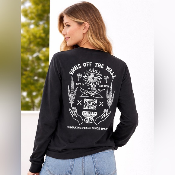 Vans Tops - Vans Black Long-Sleeve Graphic Tee with White Back Print small